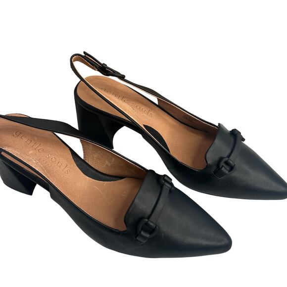 NEW Gentle Souls Kenneth Cole Pointed Toe Block Heel Slingback Pumps Black 7.5 - Picture 10 of 11